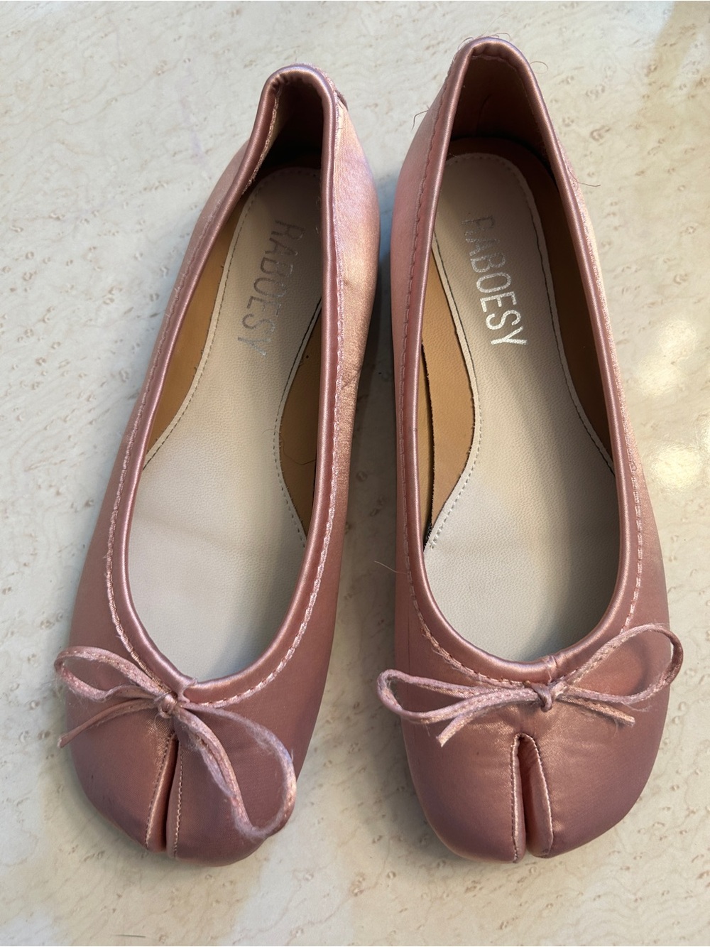 Faboesy Women's Blush Split-Toe Ballet Flats with Bow